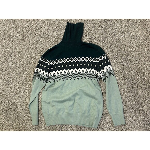L.L.Bean Women's Large Cotton/Cashmere Sweater Turtleneck Intarsia Green - Picture 5 of 6